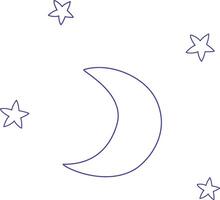 lune et étoiles ligne dessin. nuit temps griffonnage icône vecteur