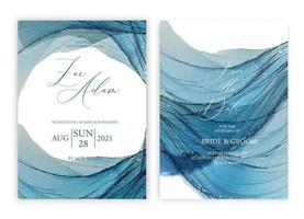 carte d'invitation de mariage conception de collection de style aquarelle bleu, fond de texture aquarelle, brochure, modèle d'invitation. vecteur