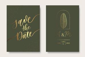 carte d'invitation verte de mariage avec calligraphie moderne de luxe en or. vecteur