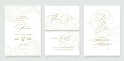 modèle d'invitation de mariage avec fleur de rose et feuilles en ligne. style minimalisme. vecteur