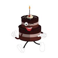 mignonne sucré anniversaire gâteau dessin animé personnage conception, ancien personnage dessin animé anniversaire gâteau, rétro autocollant de content Chocolat gâteau avec bougies vecteur