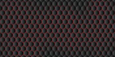 hexagonal noir Contexte avec rouge lumière vecteur