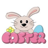 mignonne dessin animé lapin avec mot Pâques dans Couleur vecteur
