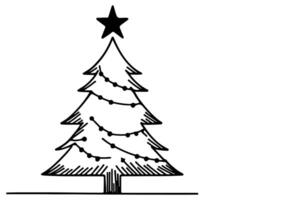 ai généré ne continu noir ligne art dessin de joyeux Noël arbre. main tiré de Père Noël claus contour griffonnage vecteur illustration