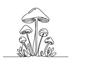 ai généré continu un noir ligne dessin champignon contour griffonnage vecteur illustration