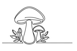 ai généré continu un noir ligne dessin champignon contour griffonnage vecteur illustration