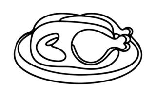 ai généré continu un ligne dessin poulet une assiette contour griffonnage linéaire vecteur action de grâces concept sur blanc Contexte