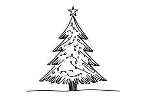 ai généré ne continu noir ligne art dessin de joyeux Noël arbre. main tiré de Père Noël claus contour griffonnage vecteur illustration