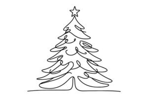 ai généré ne continu noir ligne art dessin de joyeux Noël arbre. main tiré de Père Noël claus contour griffonnage vecteur illustration