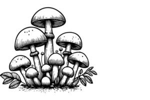 ai généré continu un noir ligne dessin champignon contour griffonnage vecteur illustration