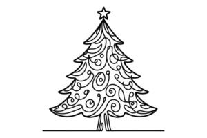 ai généré ne continu noir ligne art dessin de joyeux Noël arbre. main tiré de Père Noël claus contour griffonnage vecteur illustration