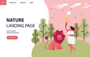 concept de page de destination nature avec des femmes dans la colline et la forêt. Landing page moderne modèle vector illustration - vector