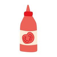 tomate ketchup bouteille. plat illustration. dessin animé conception objet de rouge légume sauce isolé sur blanc Contexte. culinaire assaisonnement pour chaud chien, vite nourriture, Pâtes, barbecue et autre repas. vecteur