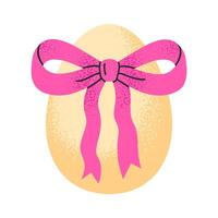 peint des œufs avec arc. Pâques Oeuf lié avec ruban, traditionnel printemps Pâques traiter plat illustration. mignonne vacances décoratif Oeuf vecteur