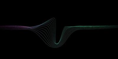 abstrait ondulé dynamique bleu vert violet lumière lignes courbe bannière sur noir Contexte dans concept technologie, neural réseau, neurologie, science, musique, néon lumière vecteur