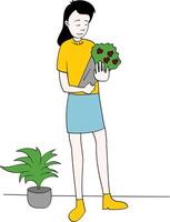 heureuse jeune fille avec des fleurs à la main. illustration vectorielle stock simple vecteur