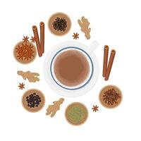 illustration logo Indien chai ou karak Lait chai Indien thé avec divers herbes vecteur