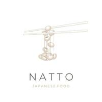 illustration logo Facile ligne art natto avec baguettes vecteur