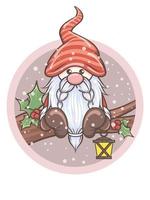 gnome mignon tenant une illustration de noël lanterne vecteur