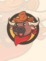 cowboy de buffle mignon - logo de mascotte d'illustration d'art de dessin animé vecteur