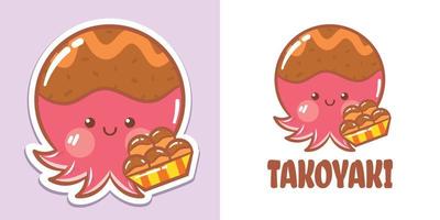 un joli logo de takoyaki de personnage de dessin animé de poulpe et une illustration de mascotte vecteur