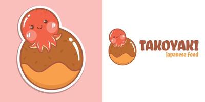 un joli logo de takoyaki de personnage de dessin animé de poulpe et une illustration de mascotte vecteur
