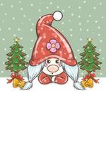 illustration mignonne de fille de gnome avec la cloche de noël vecteur