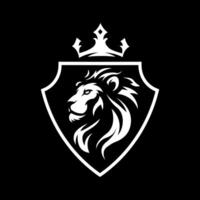 Lion logo conception dans une bouclier Cadre avec une couronne sur Haut silhouette version vecteur