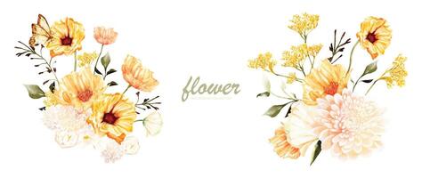 Jaune floral bouquet aquarelle éléments conception vecteur