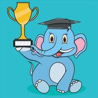 éléphant de caractère avec un chapeau diplômé et apporter un trophée vecteur