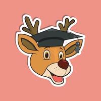 autocollant de visage d'animal avec un cerf portant un chapeau de diplômé. conception de personnages. vecteur