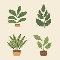 ensemble de plante dans des pots et feuilles vecteur