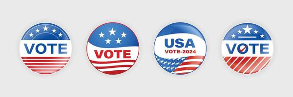 élection badge 2024. uni États de Amérique présidentiel élection. ensemble de voter 2024 badge boutons. illustration. vecteur