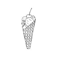 dessiné à la main la glace crème cône icône badge. style doodle dessert pour conception menu café, étiqueter, et emballage. illustration. vecteur