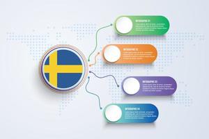 Drapeau de la Suède avec une conception infographique isolée sur la carte du monde à points vecteur