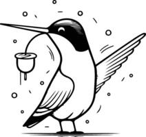 mignonne dessin animé colibri avec une verre de du vin. illustration. vecteur