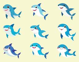 requin dessin animé ensemble illustration vecteur