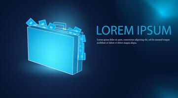 abstrait bleu Contexte. le valise avec une lot de argent venu dehors. entreprise, valise, argent, lot argent, riche, milliardaire, investir, commerce, profit, se désister concept. eps dix vecteur