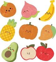 mignonne kawaii coloré main tiré en bonne santé des fruits dessin animé illustration vecteur