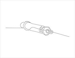 continu ligne dessin de seringue pour injections. un ligne de seringue. injecter continu ligne art. modifiable contour. vecteur