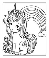 jolie page de coloriage de licorne pour les enfants vecteur