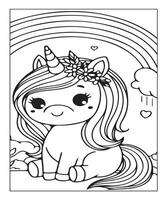 jolie page de coloriage de licorne pour les enfants vecteur