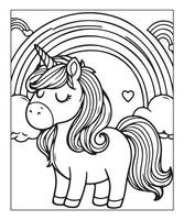 jolie page de coloriage de licorne pour les enfants vecteur