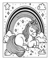 jolie page de coloriage de licorne pour les enfants vecteur