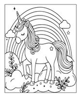 jolie page de coloriage de licorne pour les enfants vecteur