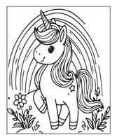 jolie page de coloriage de licorne pour les enfants vecteur