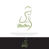 création de logo de femme enceinte de style ligne verte organique sur fond sombre vecteur