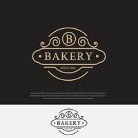 logo de boulangerie sur fond sombre, emblèmes de pain et de gâteau vecteur