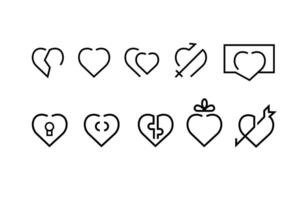 l'amour cœur symbole ligne icône ensemble émotions art conception vecteur