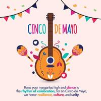 cinco de mayonnaise. cinco de mayo fête bannière avec coloré mexicain guitare, maracas, pendaison décorations. il est célèbre pour la victoire dans une mineur bataille entre français et mexicain les forces dans Puebla. vecteur